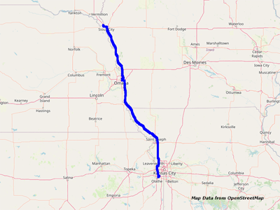 Map Kansas City to Sioux City Map Kansas City to Sioux City