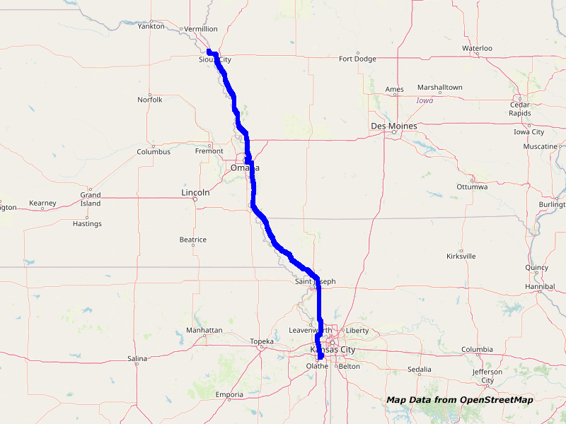 Map Kansas City to Sioux City Map Kansas City to Sioux City