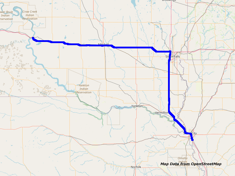 Map Sioux City to Chamberlain Map Sioux City to Chamberlain