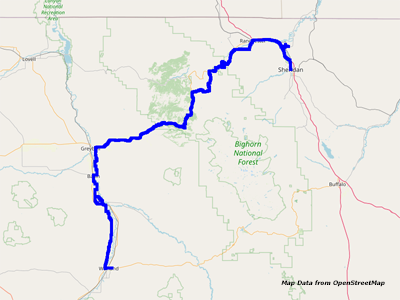 Map Sheridan to Worland Map Sheridan to Worland