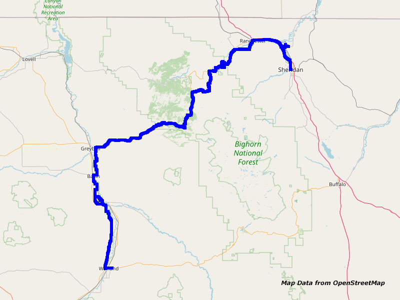Map Sheridan to Worland Map Sheridan to Worland