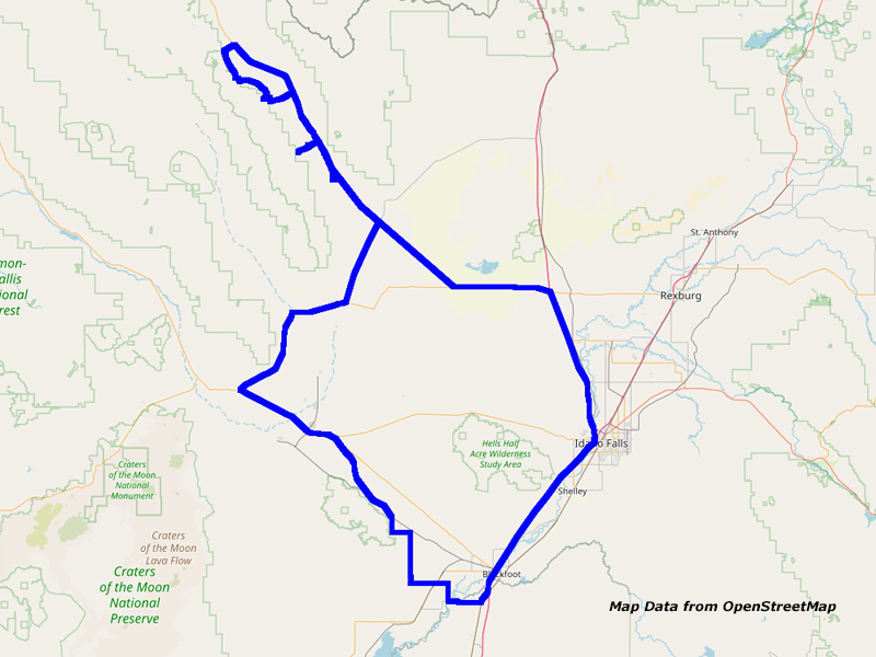 Map Idaho Falls to Lemhi Valley