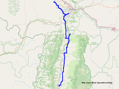 Karte Hamilton nach Missoula