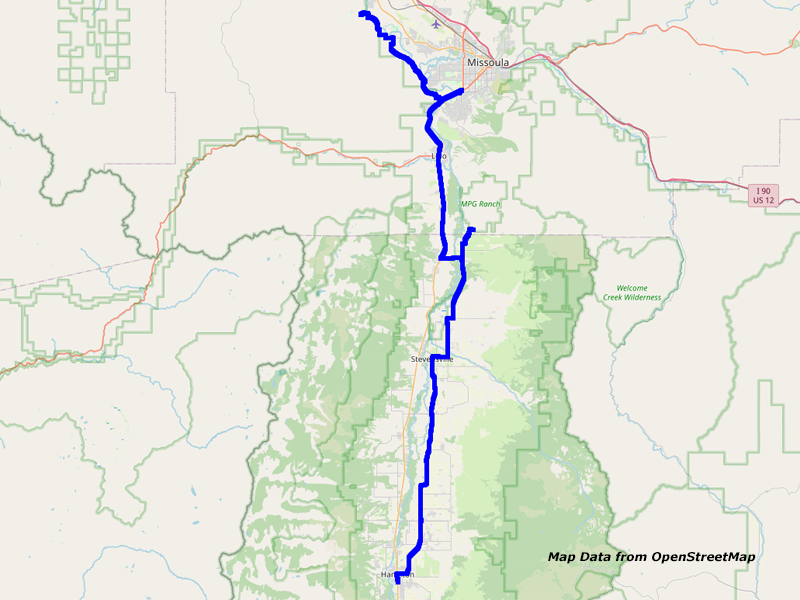 Karte Hamilton nach Missoula Karte Hamilton nach Missoula