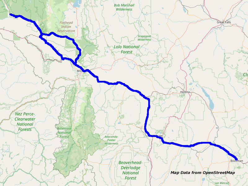 Map Missoula to Bozeman