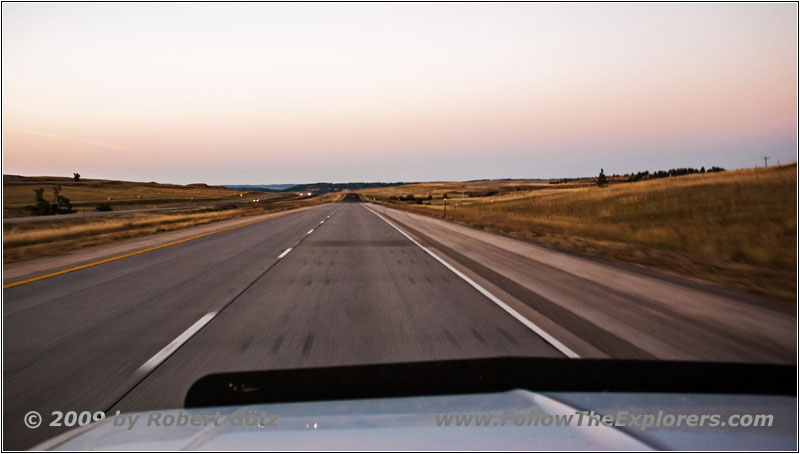 Sonnenuntergang Interstate 90, Wyoming
