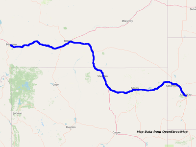 Karte Bozeman nach Rapid City