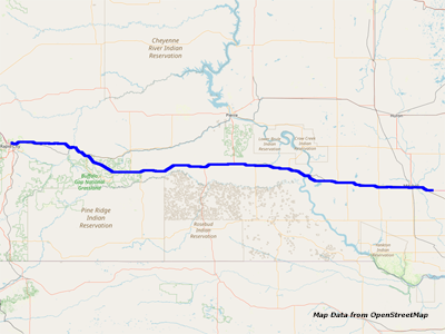 Karte Rapid City nach Mitchell