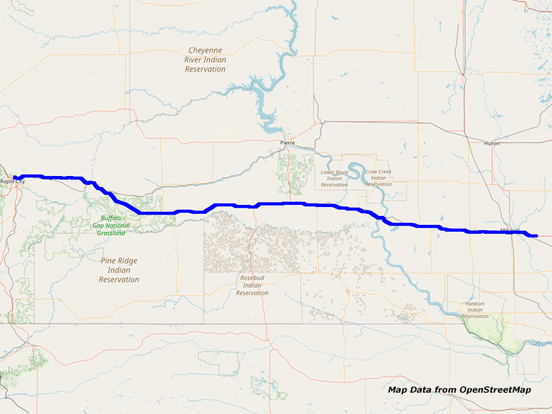 Karte Rapid City nach Mitchell