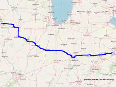 Karte Columbus nach Iowa City