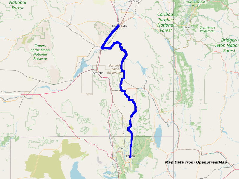 Map Idaho Falls to Logan