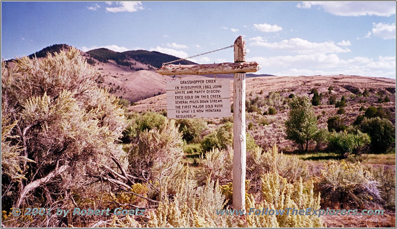 Sign Grasshopper Creek, Ghost Town Bannack, MT