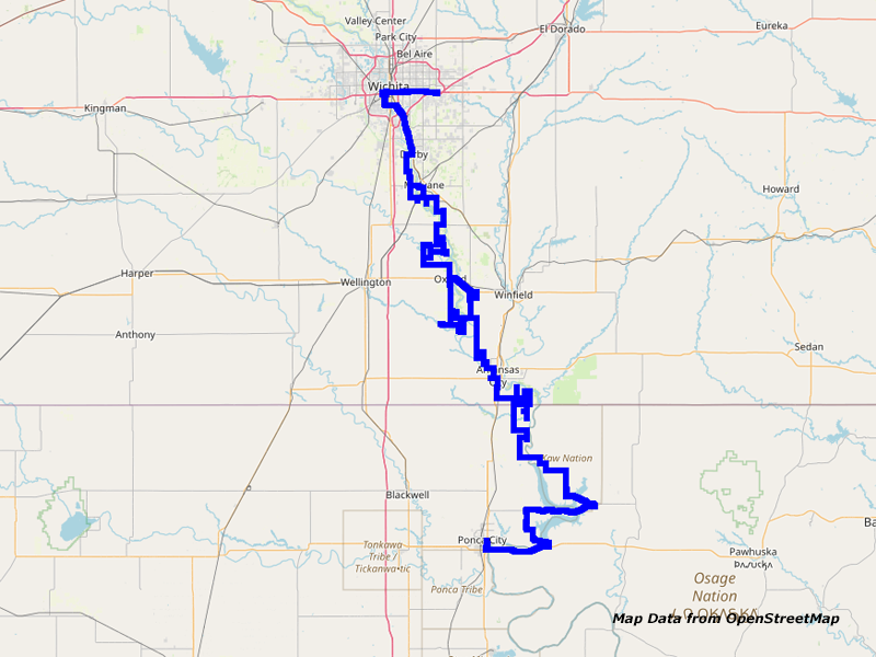 Karte Wichita nach Ponca City