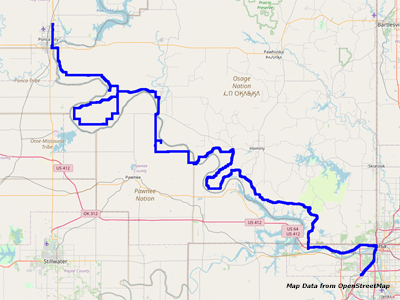 Map Ponca City to Tulsa