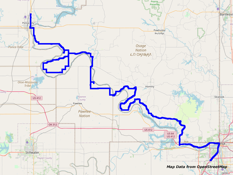 Map Ponca City to Tulsa